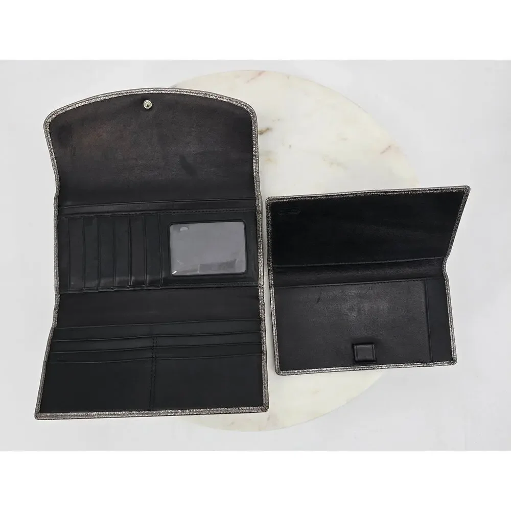 Coach Metallic Pewter‎ Leather Wallet & Checkbook Cover Set